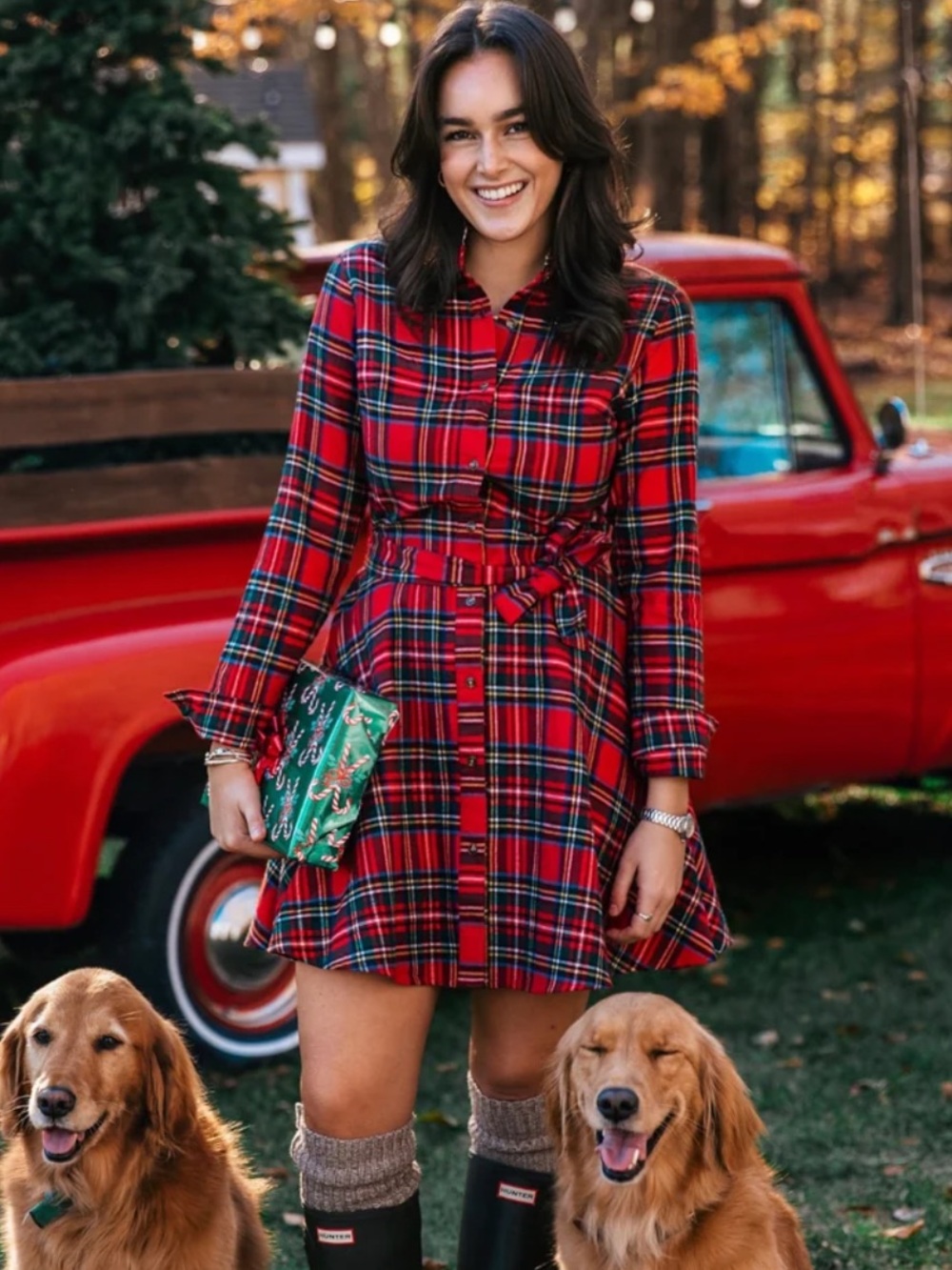 Kiel James Patrick Winter Spice Red Plaid Button-Front Mini Dress Size M